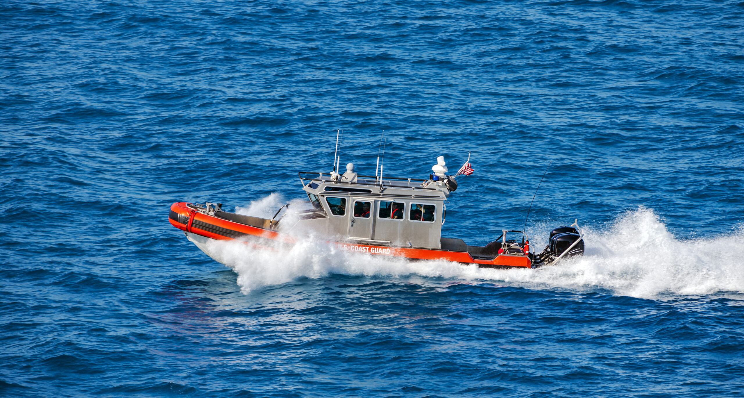 Pilot boat moving along at the water area of the port of Key West, Florida, USA